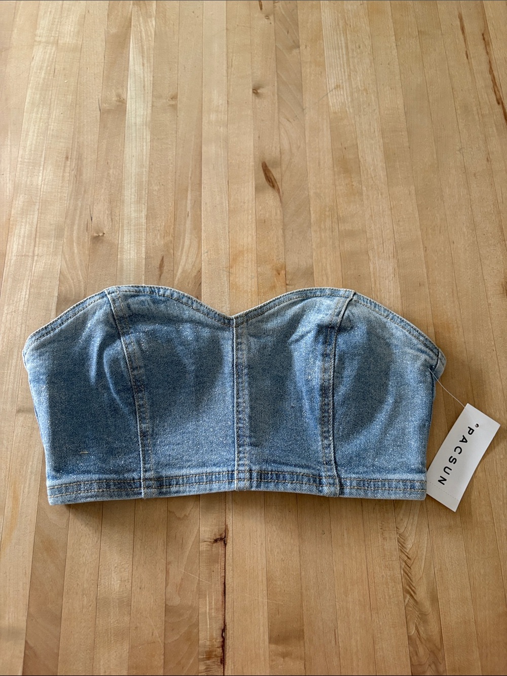 Pac Sun Light Wash Denim Sparkle Tube Top Size XS